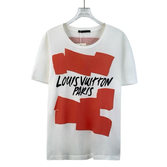 Louis Vuitton White Logo Printed Cotton Round-Neck Short-Sleeved T-Shirt Size S - Picture 1 of 8